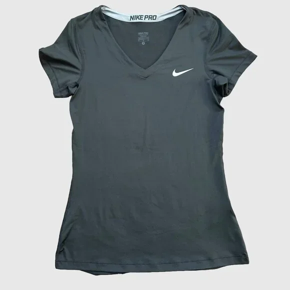 Nike Pro Women's V-Neck Short Sleeve Training Shirt -Dark Grey - US M - Picture 3 of 5